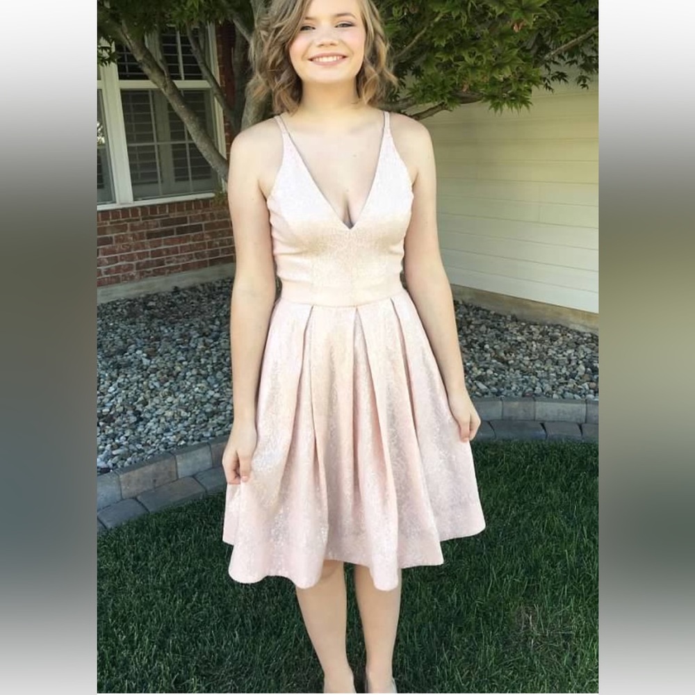 Beautiful soft pink V-Neck sequined fit and flare dress